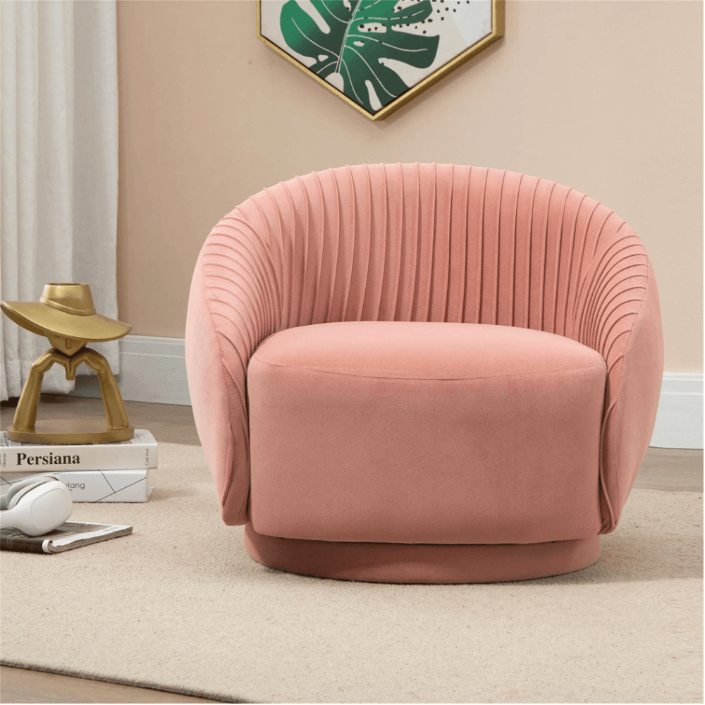 Barrel Arm Chair Embossing Fleece Upholstered Accent Sofa Chair - Oak Inside
