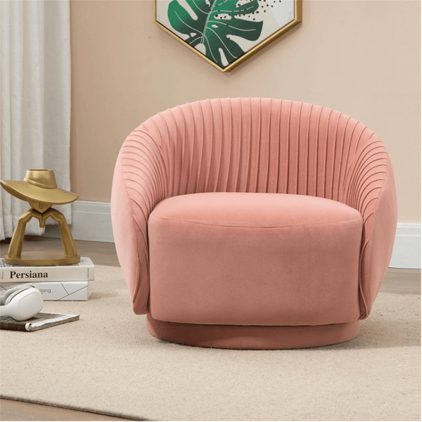 Barrel Arm Chair Embossing Fleece Upholstered Accent Sofa Chair - Oak Inside