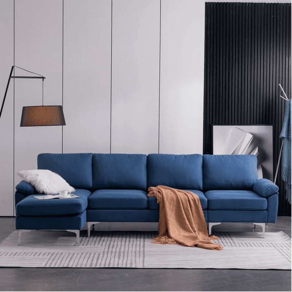 Jasmine Blue Sectional Sofa Set - Oak Inside