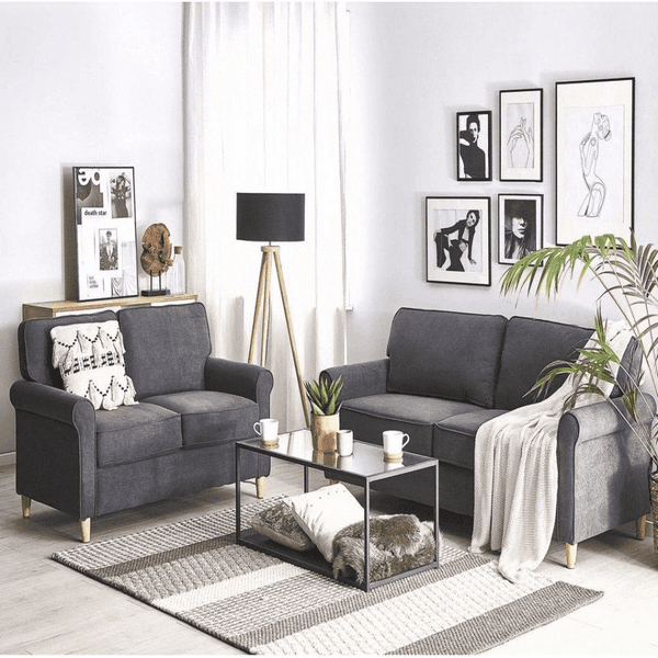 Classic Retro Sofa Set in Grey - Oak Inside