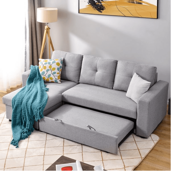 Roxy L-Shaped Sectional Storage Sofa Cum Bed - Oak Inside