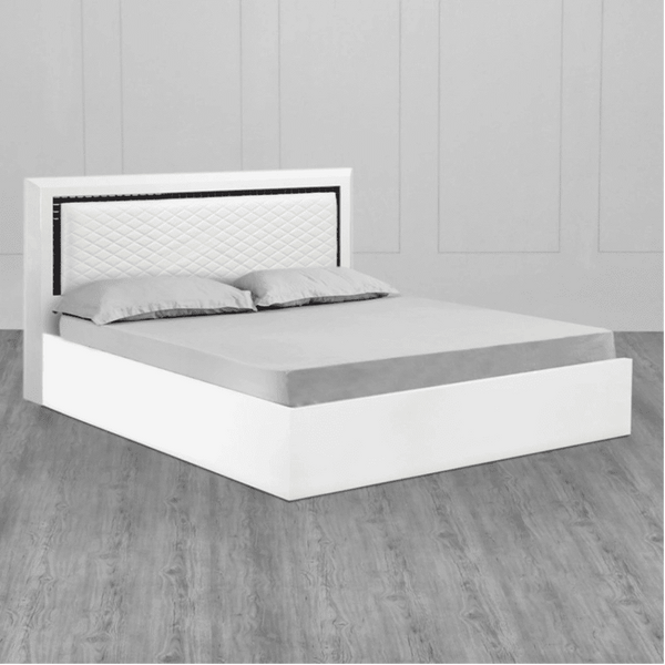 Helen PU Polish Bed in White Color - Oak Inside