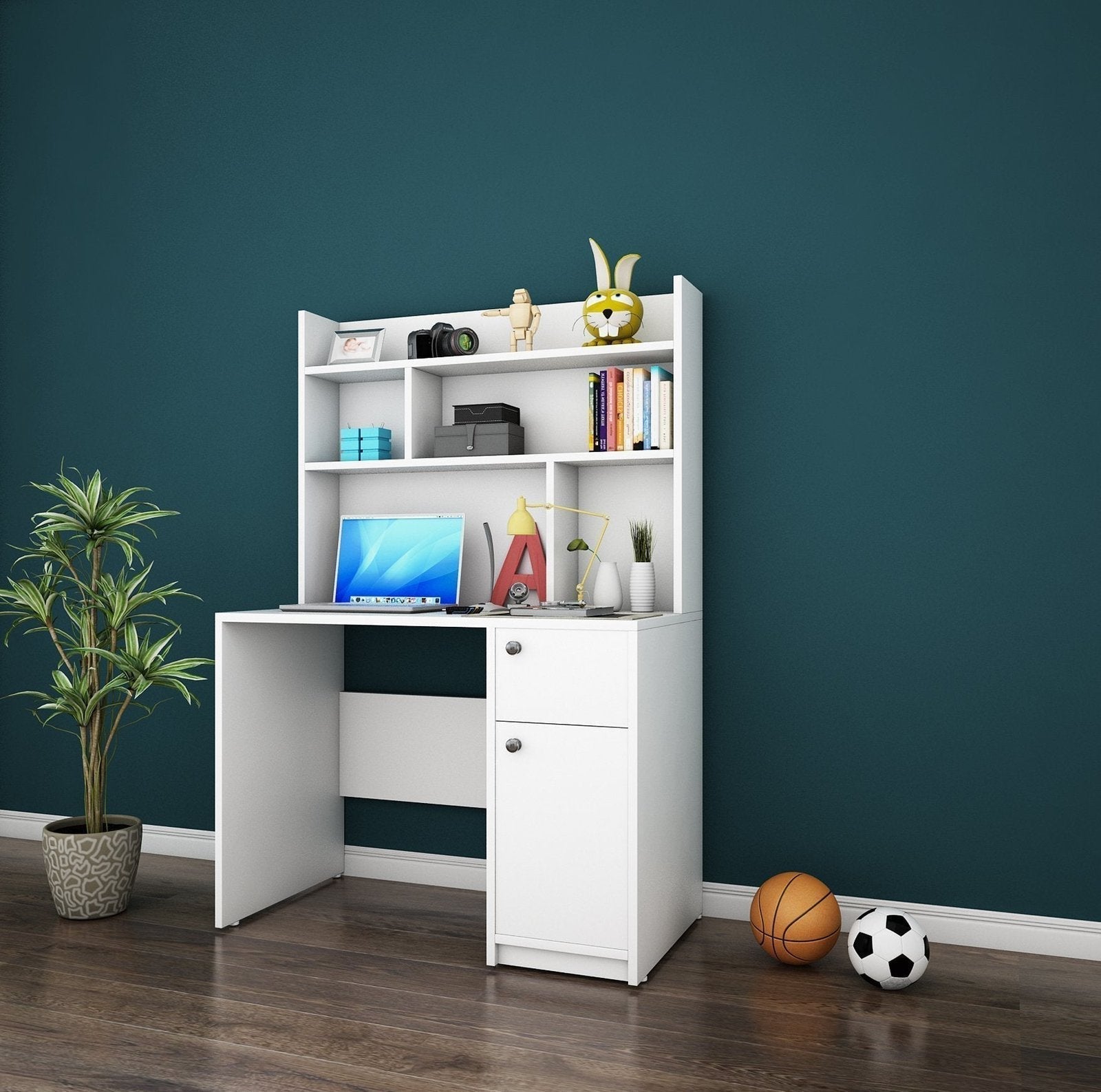 Starstock Study Table in White Color - Oak Inside