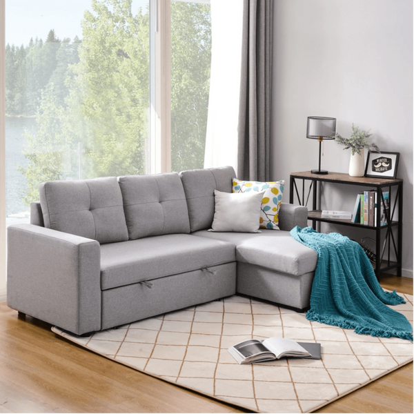 Roxy L-Shaped Sectional Storage Sofa Cum Bed - Oak Inside