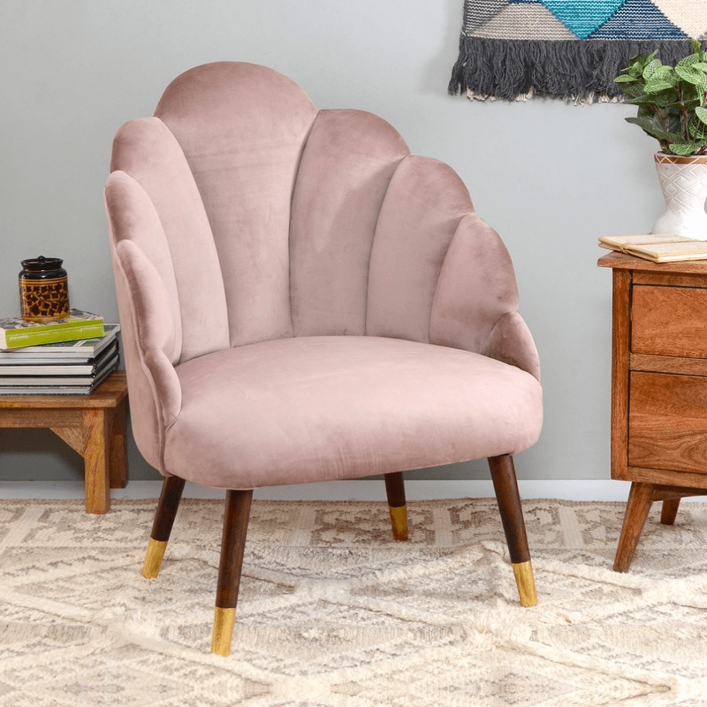 Peacock Suede Accent Chair - Oak Inside