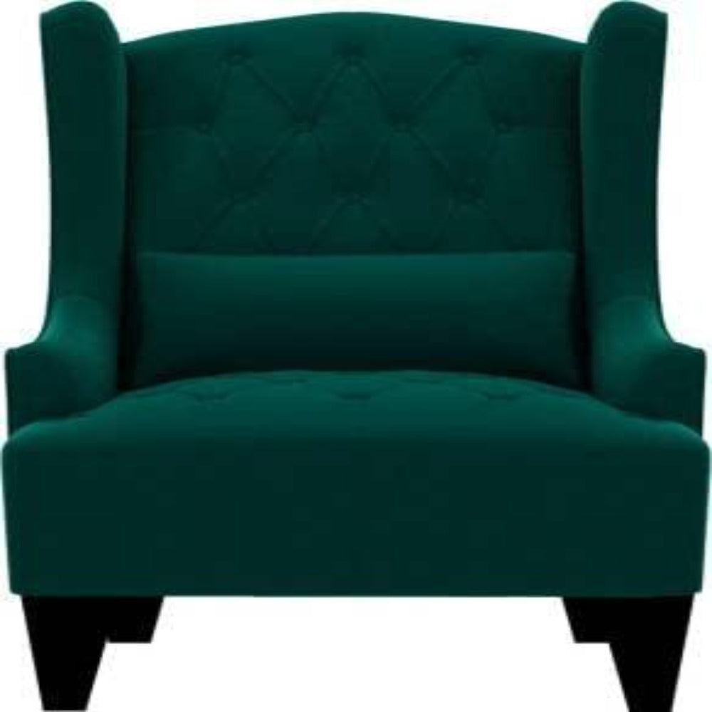 Cayo Chesterfield Wing Chair in Green Color - Oak Inside