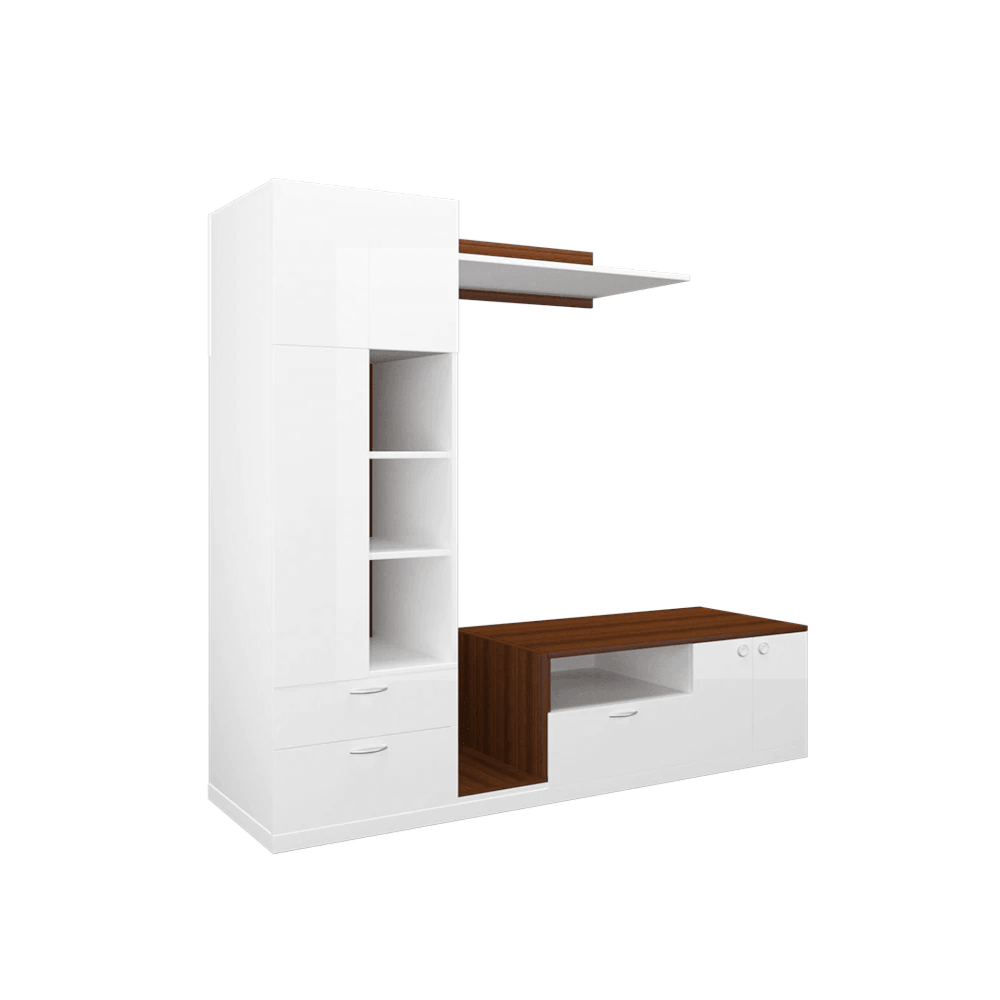 Cassy TV Panel- Walnut & Frosty White- Upto 55 inches TV - Oak Inside