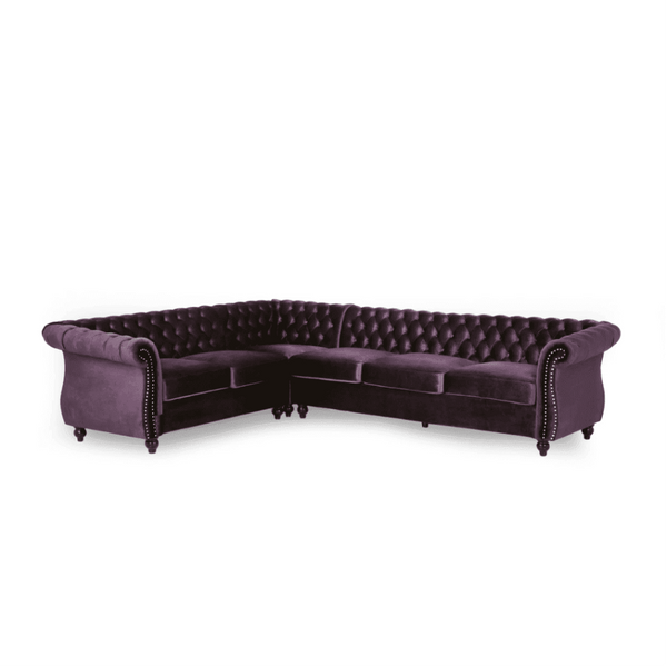 Amberside Suede Tufted Chesterfield Sectional Sofa - Oak Inside