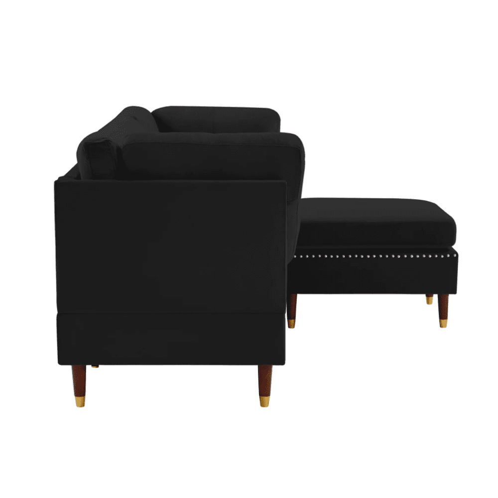 Glossy Sectional Suede Sofa Set With Ottoman - Oak Inside