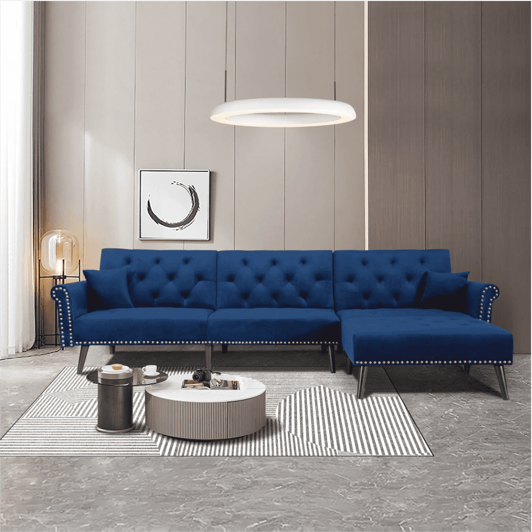 Tufted back Suede Chesterfield Sectional Sofa - Oak Inside