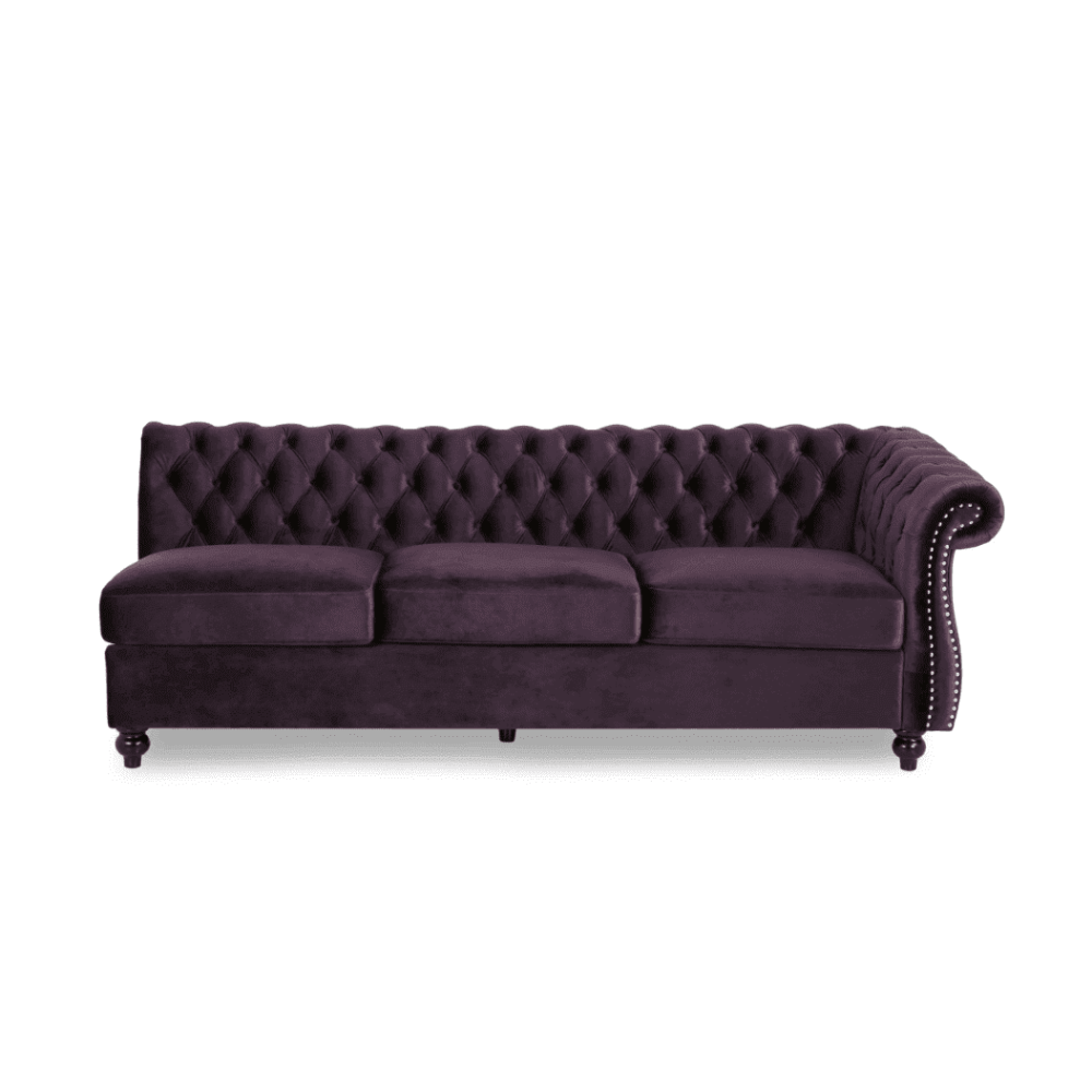 Amberside Suede Tufted Chesterfield Sectional Sofa - Oak Inside