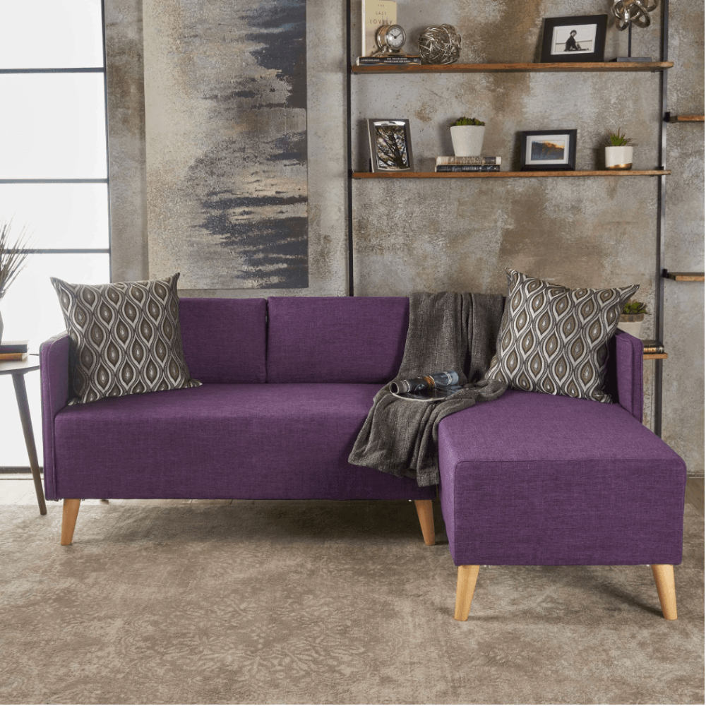 Augustus Mid-century Modern Fabric Chaise Sectional - Oak Inside