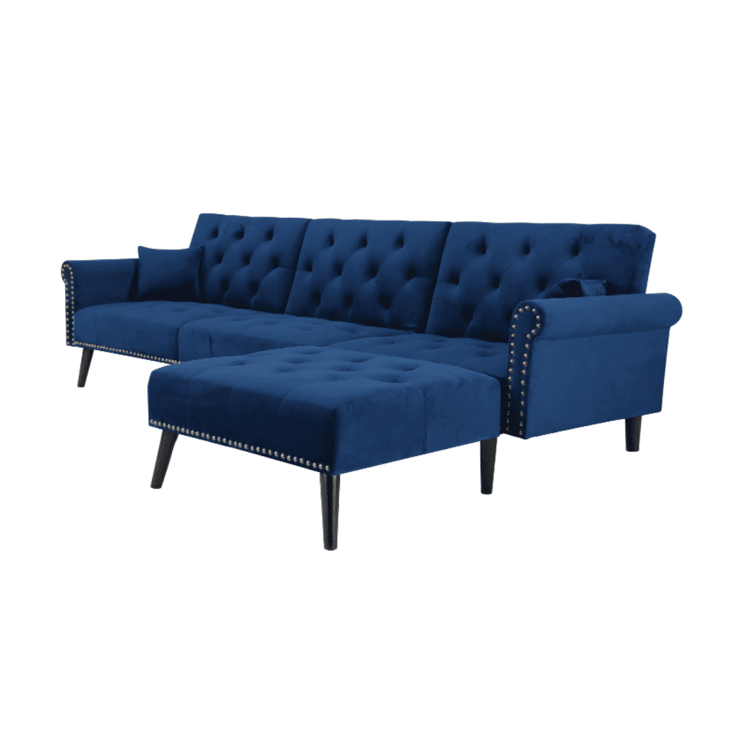 Tufted back Suede Chesterfield Sectional Sofa - Oak Inside