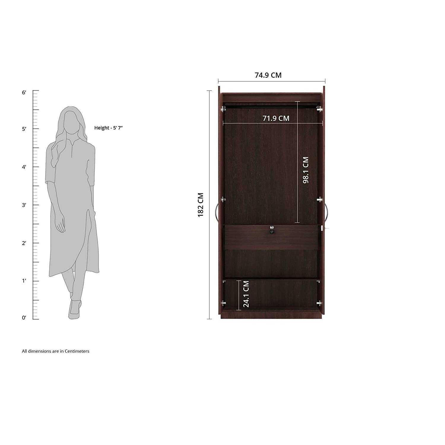 Tuffio Medusa Engineered Wood Wardrobe Wenge Finish - Oak Inside