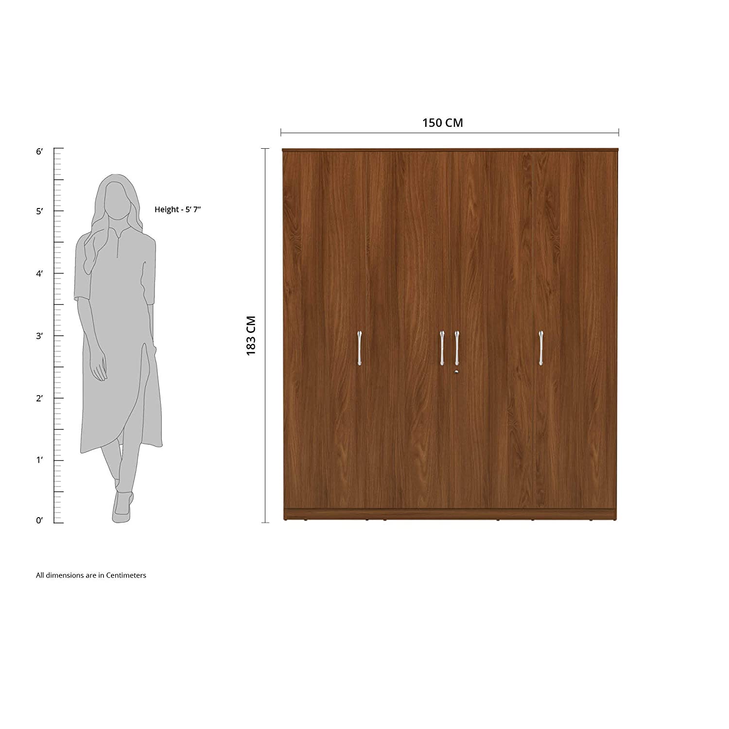 Solimo Medusa Engineered Wood Wardrobe Walnut Finish - Oak Inside