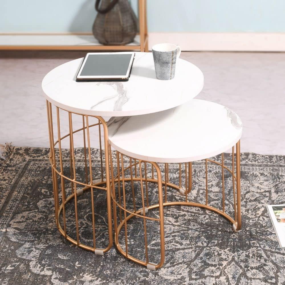 Nature Lover Golden Nesting Table Set of Two - Center Table - Oak Inside