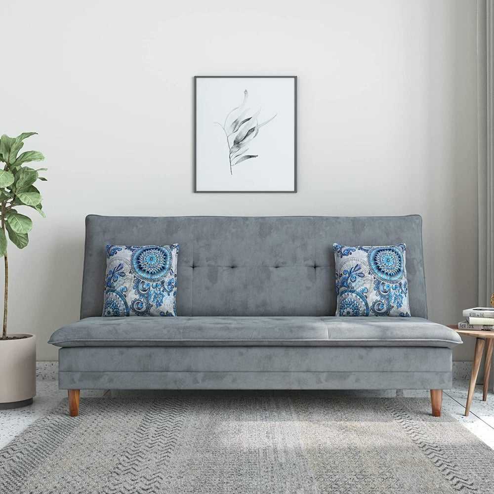 Robin Sofa Cum Bed in Grey Color - Oak Inside