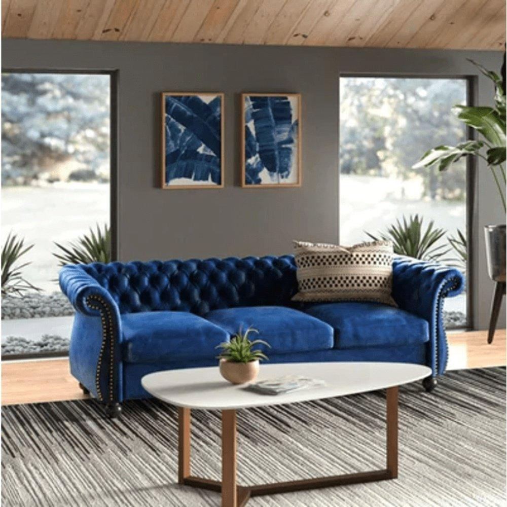 Romeo Chesterfield Sofa Set - Oak Inside