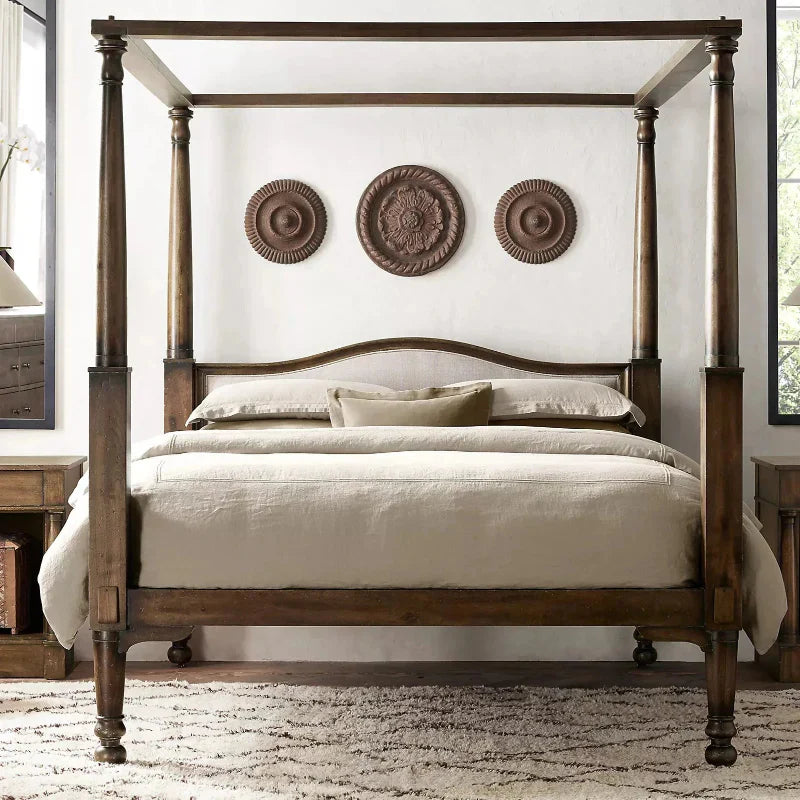 Mid Century Solid Wood Luxury Poster Bed in Dark Brown