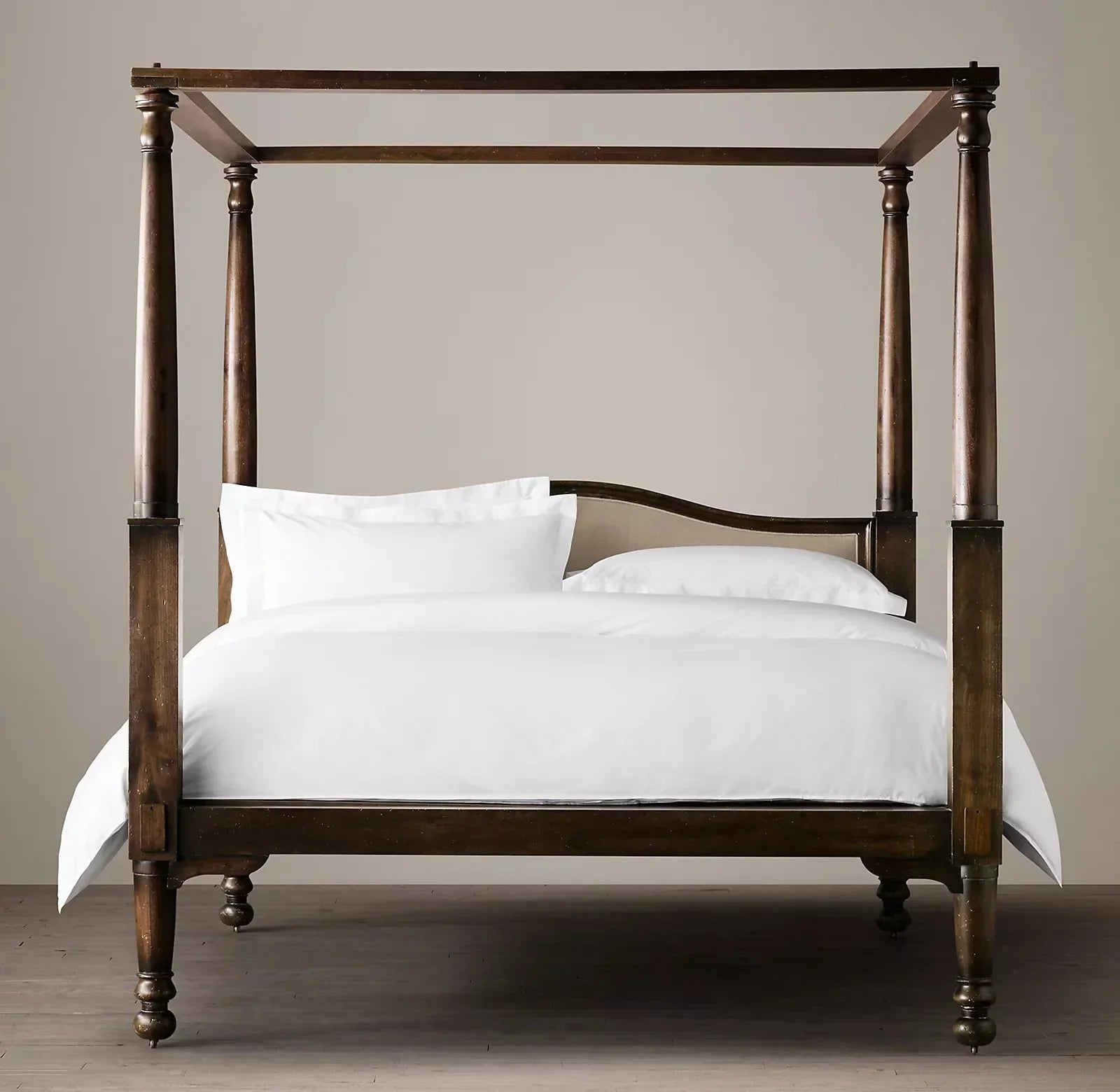 Mid Century Solid Wood Luxury Poster Bed in Dark Brown