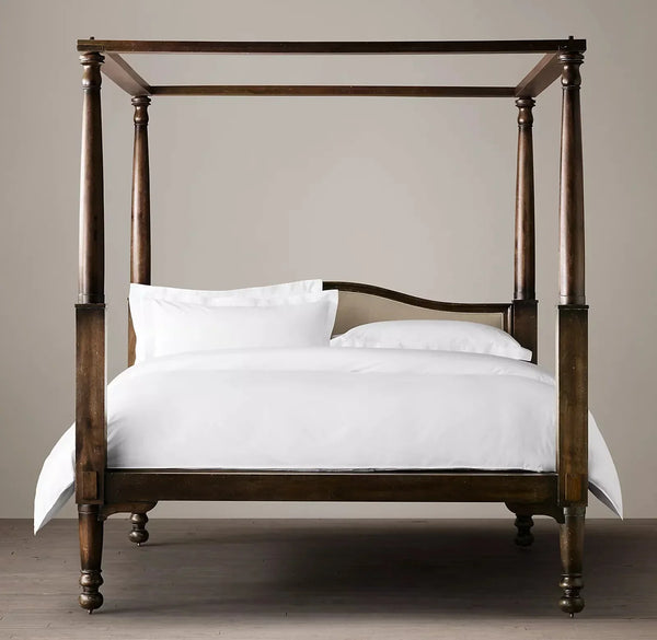 Mid Century Solid Wood Luxury Poster Bed in Dark Brown