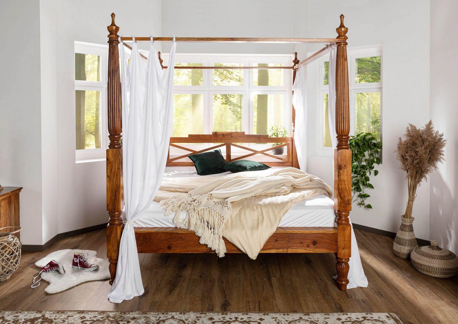 Erica Sheesham Wood Luxury Poster Bed in Honey Oak