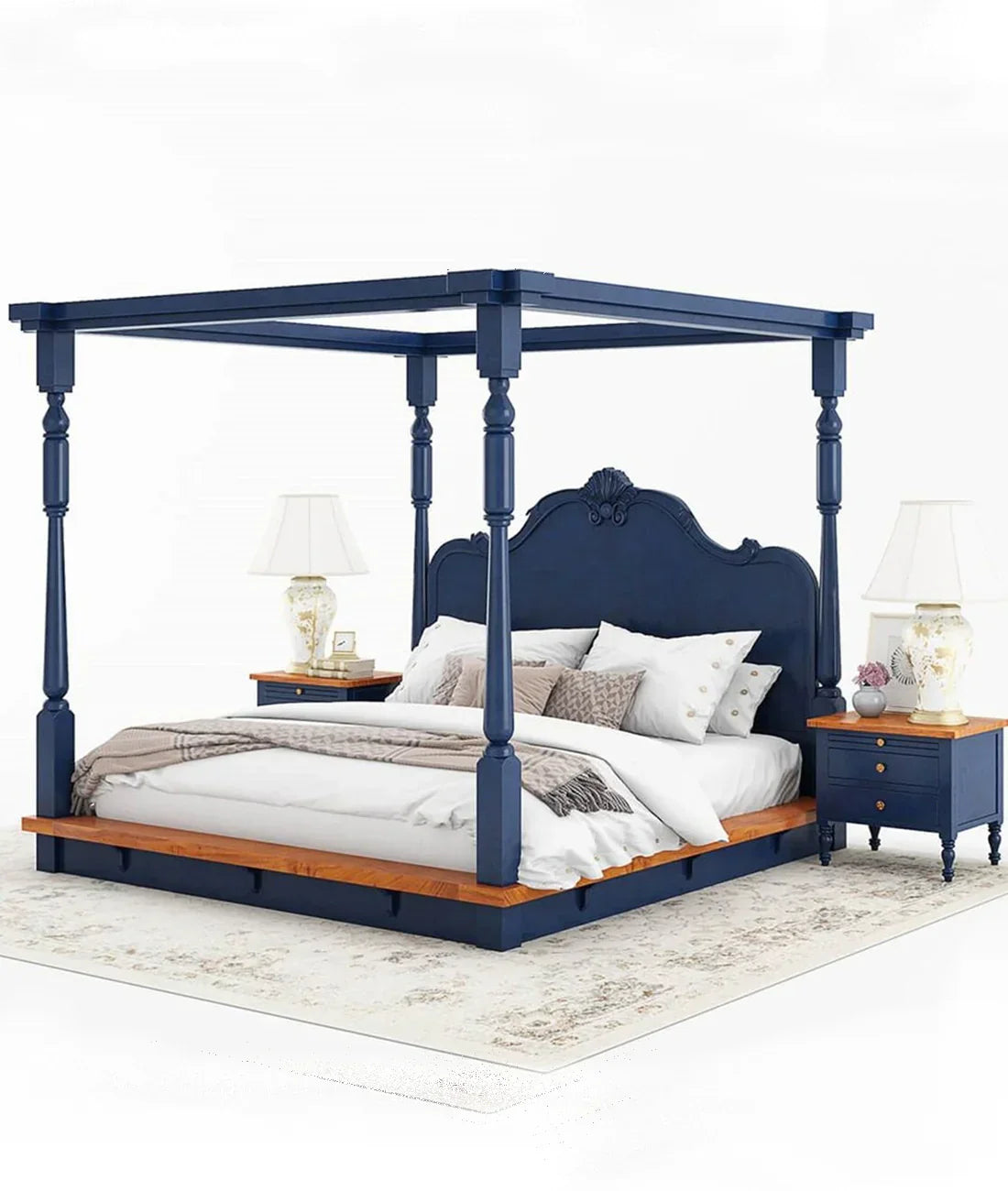 Florance Solid Wood Luxury Poster Bed in Honey Oak