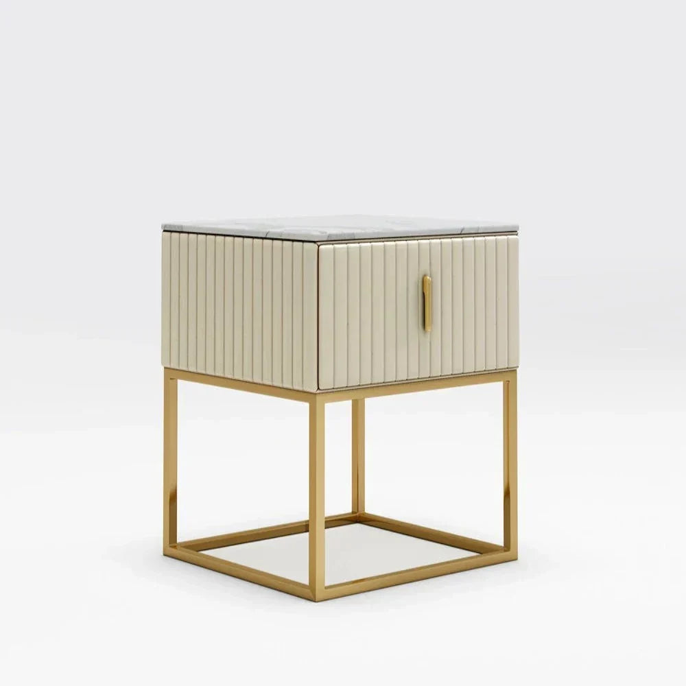 Mexican Side Table With Marble Top & Stainless Steel Base