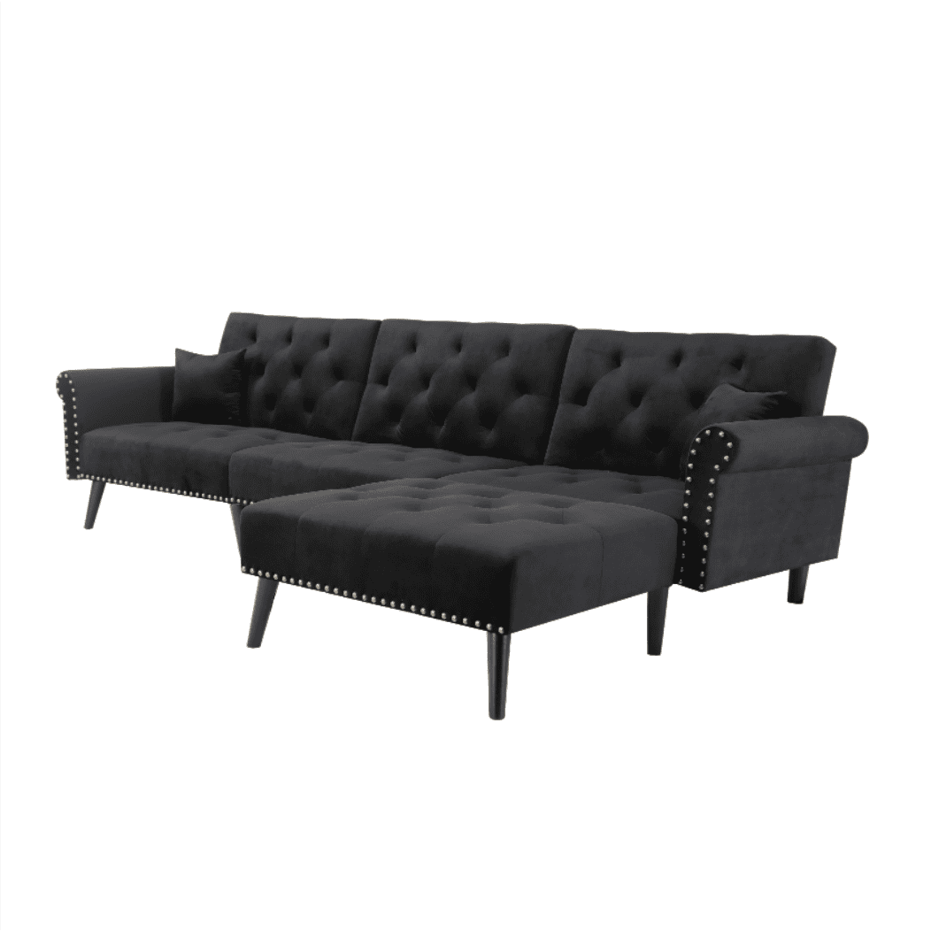 Tufted back Suede Chesterfield Sectional Sofa - Oak Inside
