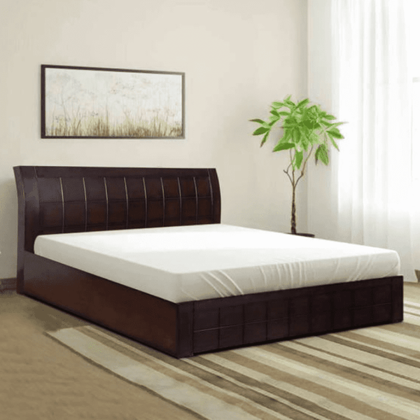 Ellis Wooden Bed with Storage in Brown Finish - Oak Inside