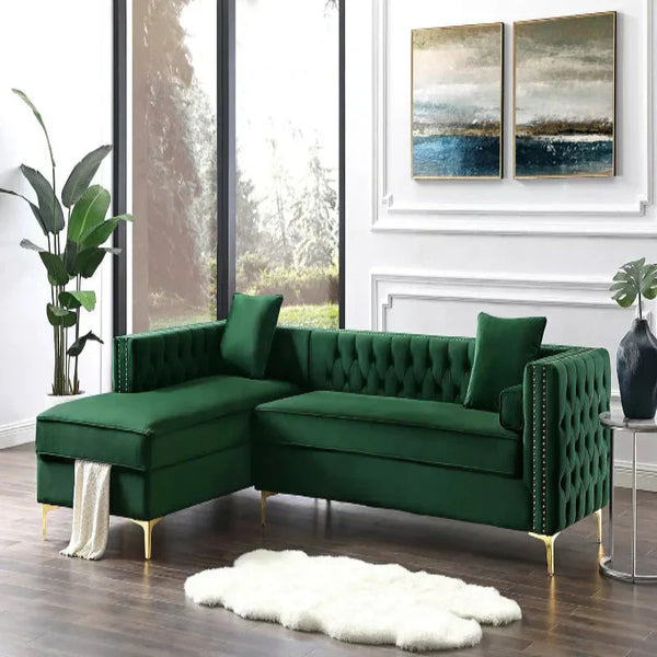 Orzo Luxury Chesterfield Sectional Sofa in Suede