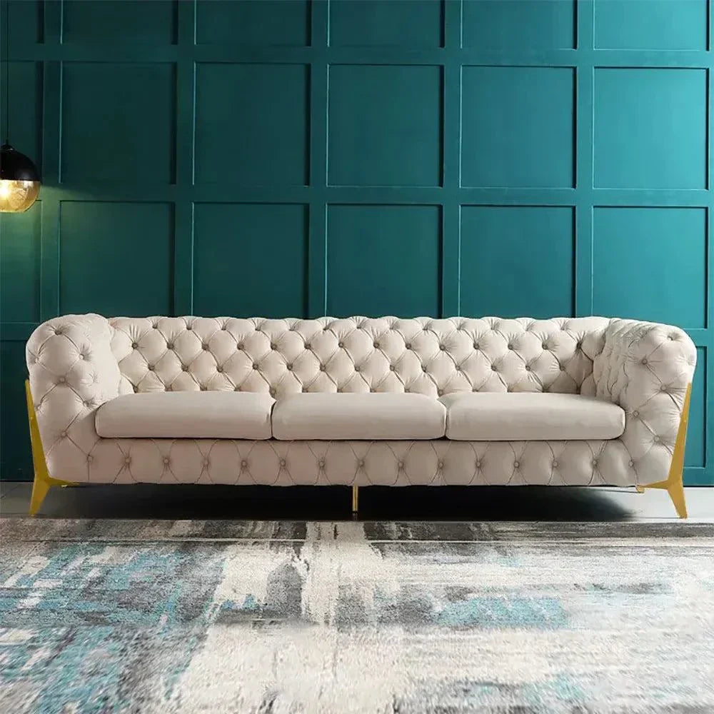 Ronaldo Chesterfield Sofa Set In Suede