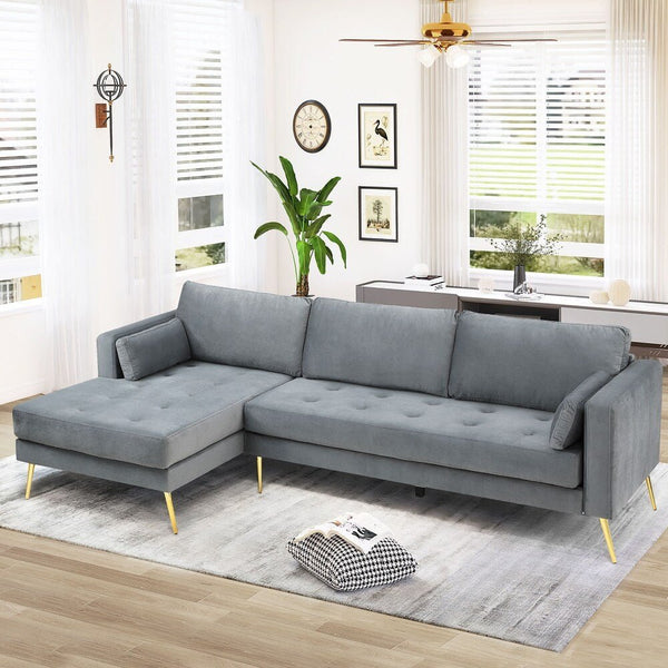 Volly High Back Couch Mid-century Suede SS Legs Chaise Sofa - Oak Inside