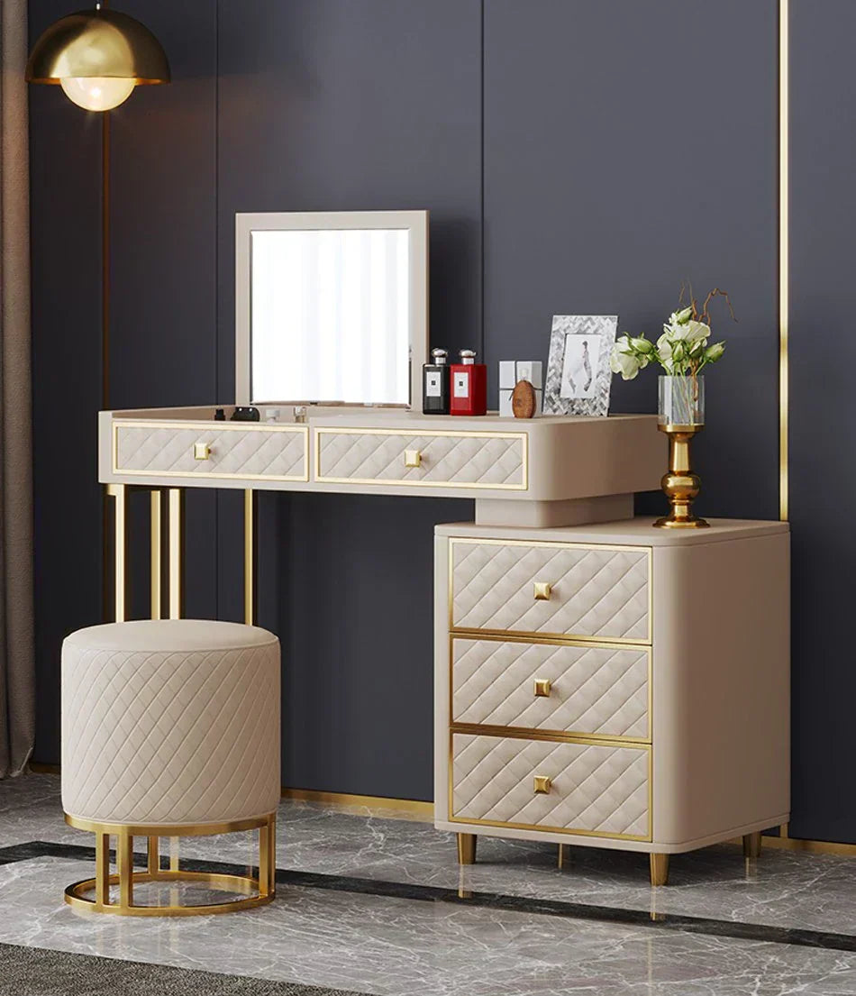 Oscar Dressing Table With Ottoman In Stainless Steel - Gold