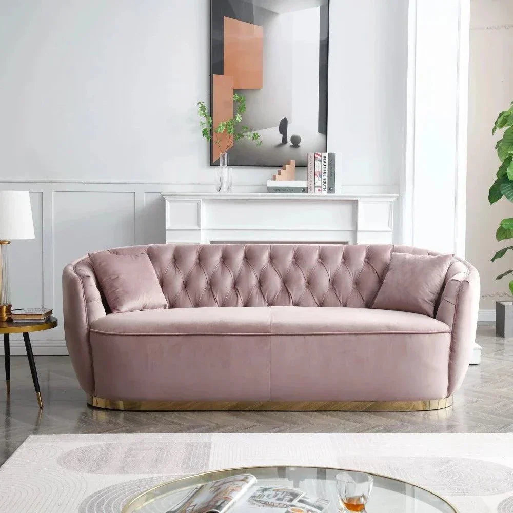 Rolex Chesterfield Suede Tufted Sofa Set - Oak Inside