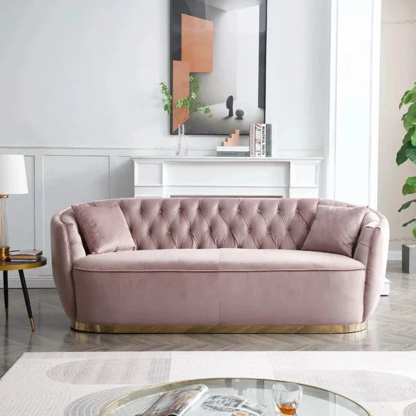 Rolex Chesterfield Suede Tufted Sofa Set - Oak Inside