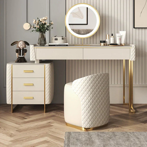 Pacific Dressing Table With Ottoman In Stainless Steel - Gold - Oak Inside