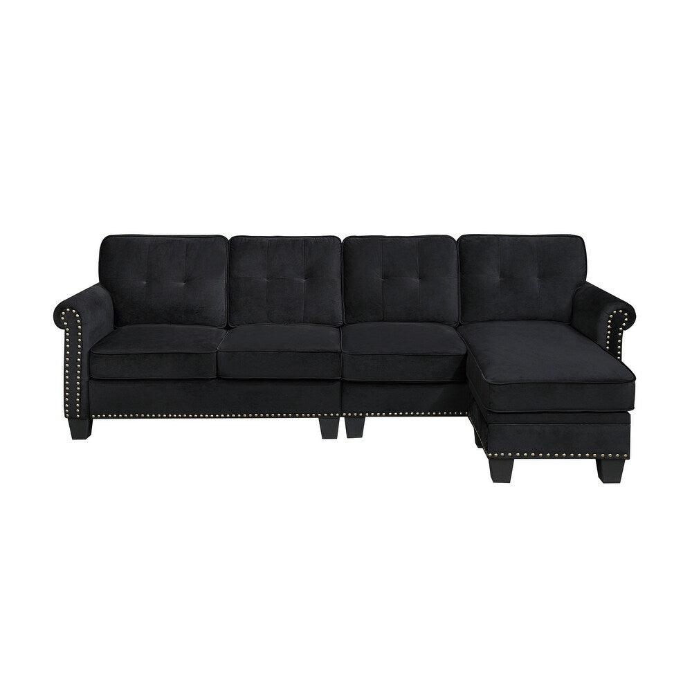 Delray Suede Sectional Sofa in Black - Oak Inside