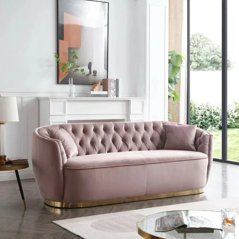 Rolex Chesterfield Suede Tufted Sofa Set - Oak Inside