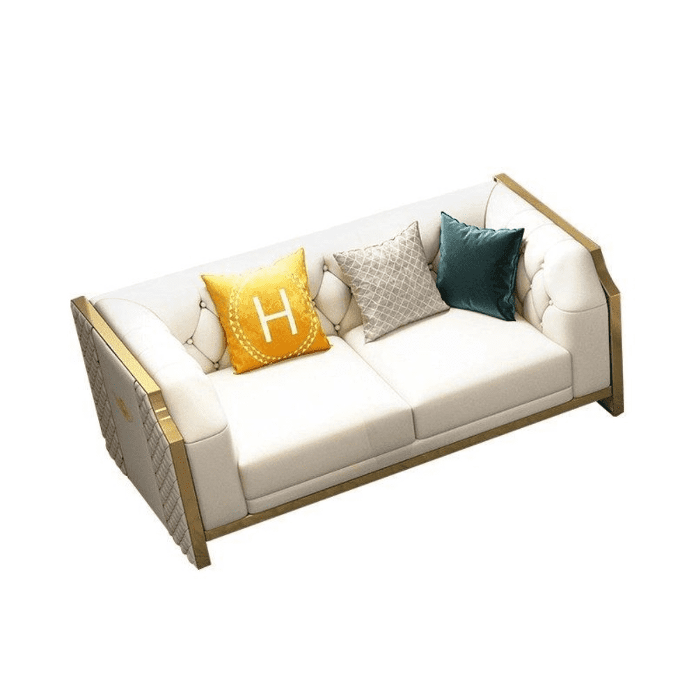 Bentley Luxury Chesterfield Sofa Set In Off White - Oak Inside