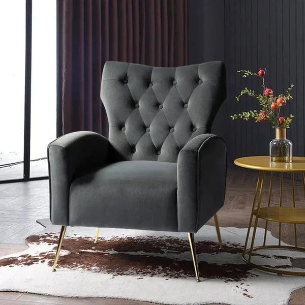 Jacky Chesterfield Chair in Suede - Oak Inside