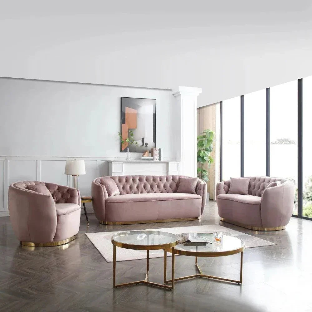 Rolex Chesterfield Suede Tufted Sofa Set - Oak Inside