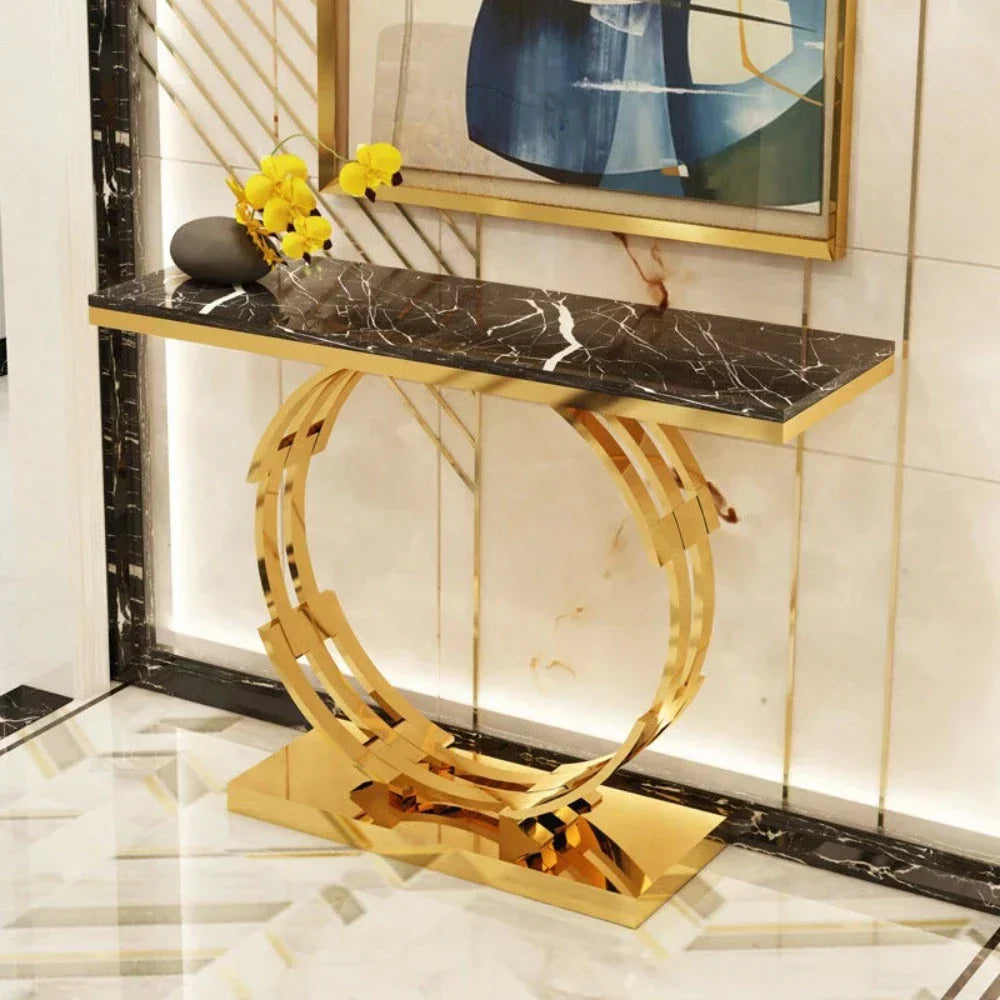 Rolex Golden Console Table - Stainless Steel - Oak Inside