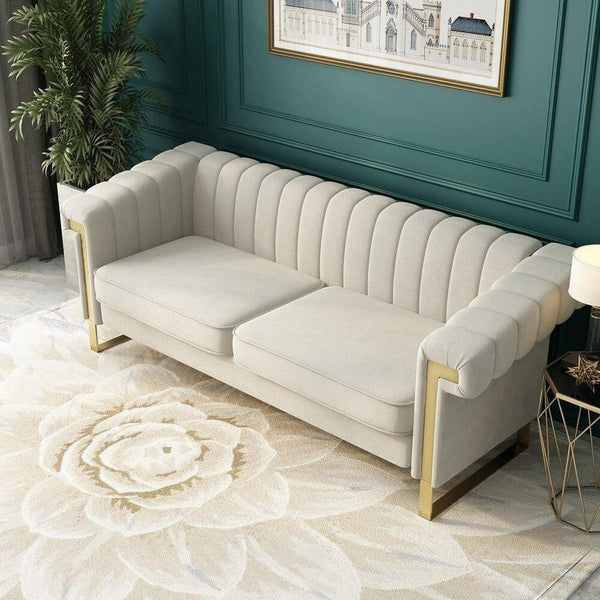 Glam Sofa Set in Beige With Golden SS Frame - Oak Inside