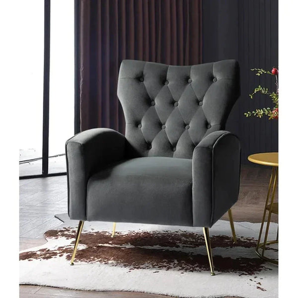 Jacky Chesterfield Chair in Suede - Oak Inside
