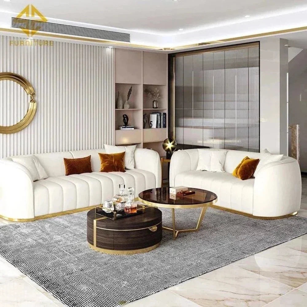 Western Luxury Modern Suede Sofa Set in Off White - Oak Inside