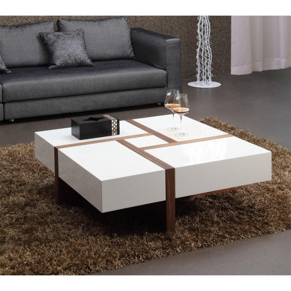 Drift White/Walnut Centre Table in PU Polish - Oak Inside