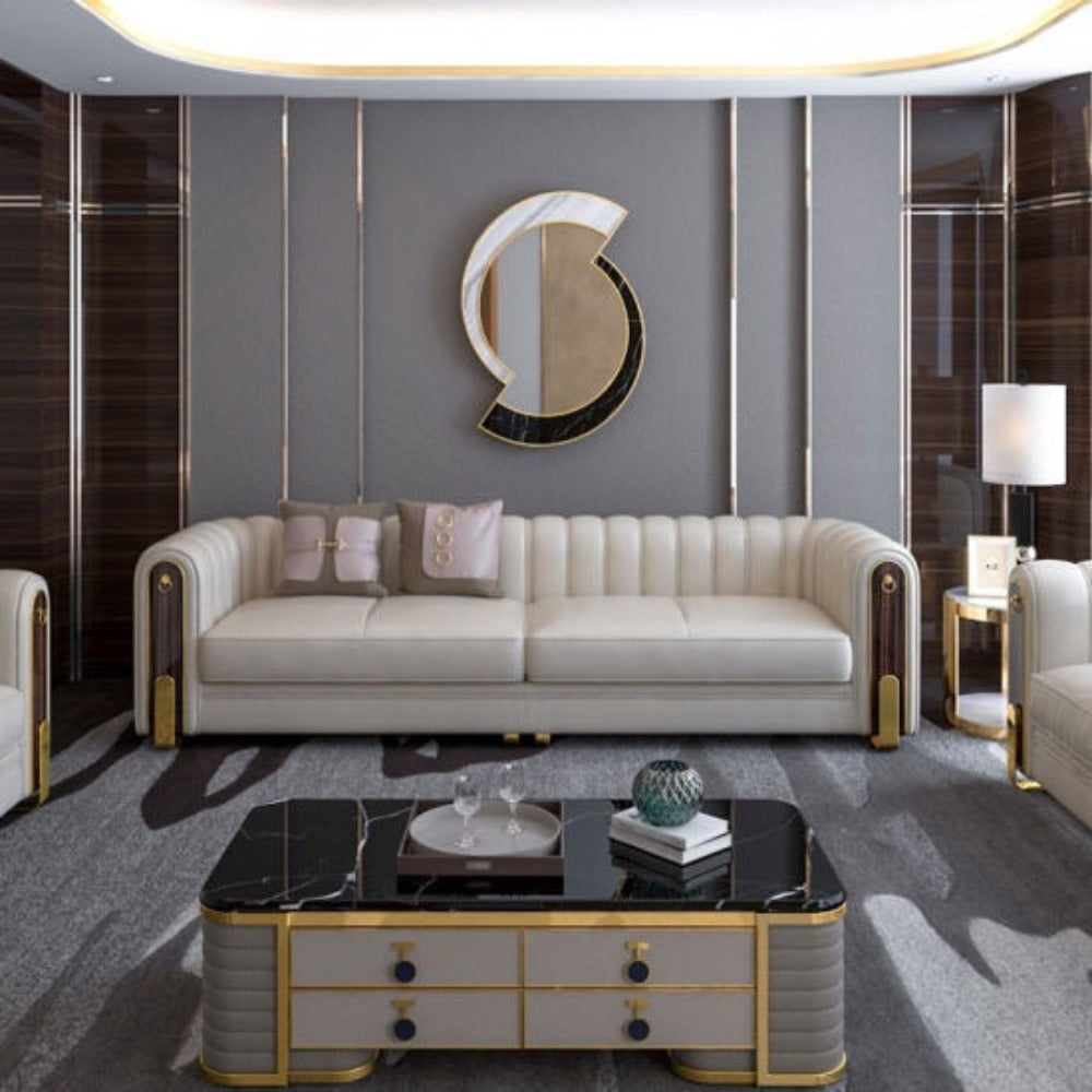 Nextra Premium Modern Sofa Set in Off White Leatherette