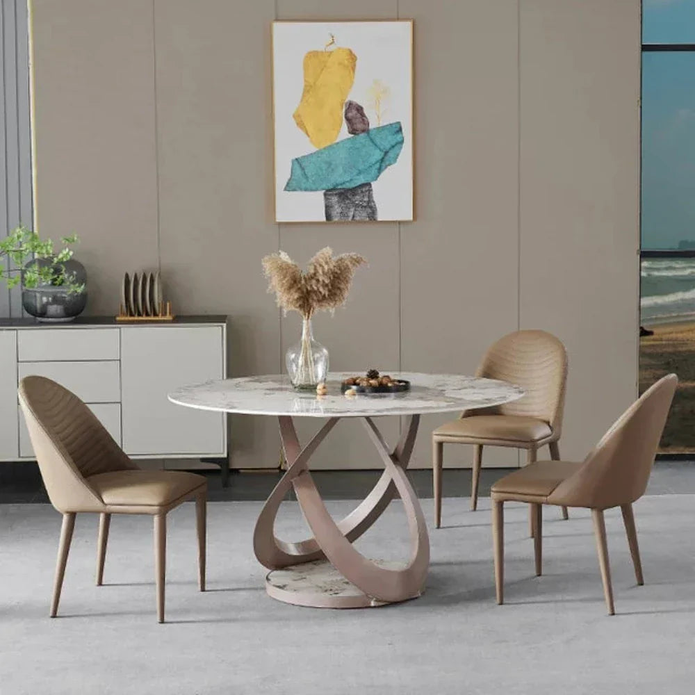 Pop-star Luxury 4 Seater Round Dining Table in Beige - Oak Inside