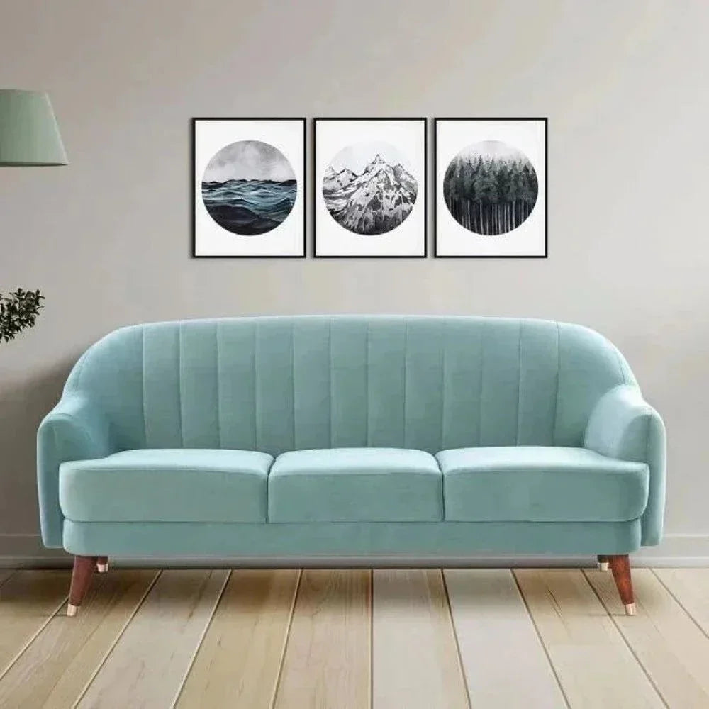 Kelly Straight Line Sofa Set in Suede - Oak Inside